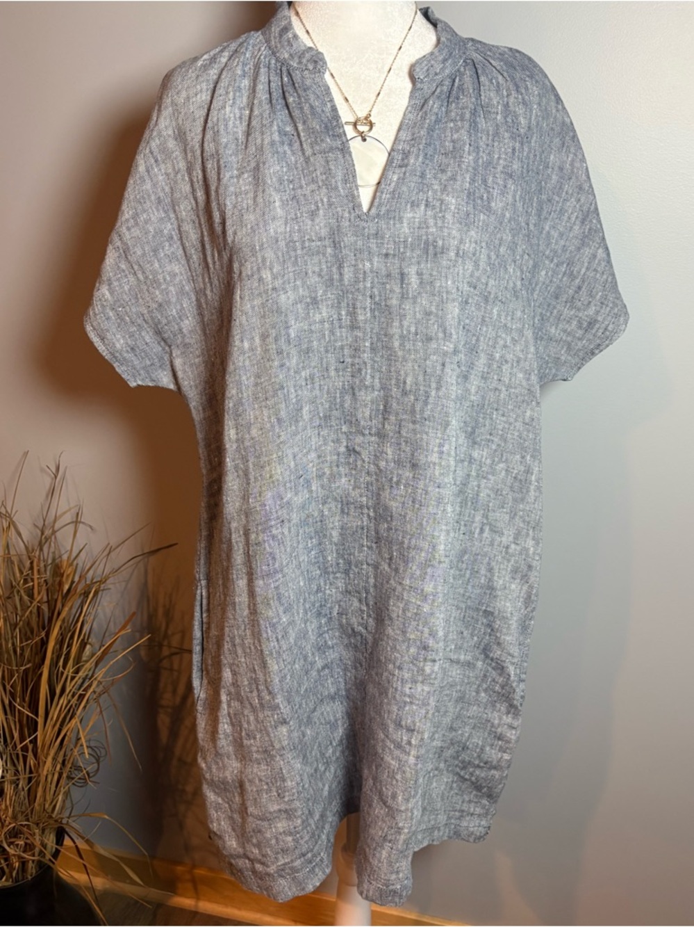 Lands’ End Linen Dress NWT Blue Chambray Petite M | Pockets!